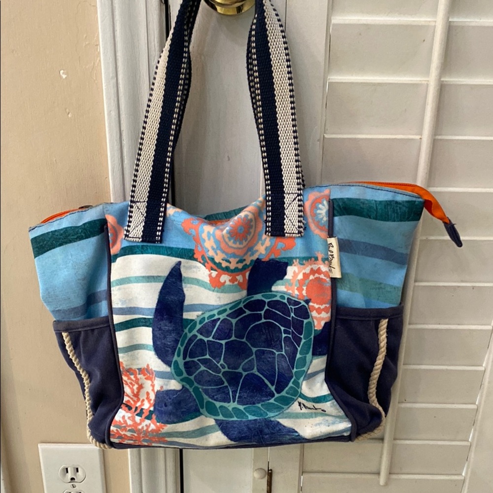 Colorful Tote Bag with Turtle Design
